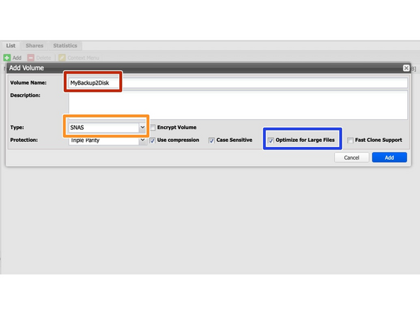 
Im System Silent Brick wechseln Sie zu Volumes und erstellen Sie &uuml;ber die Schaltfl&auml;che &bdquo;Hinzuf&uuml;gen&ldquo; ein neues Volume.
