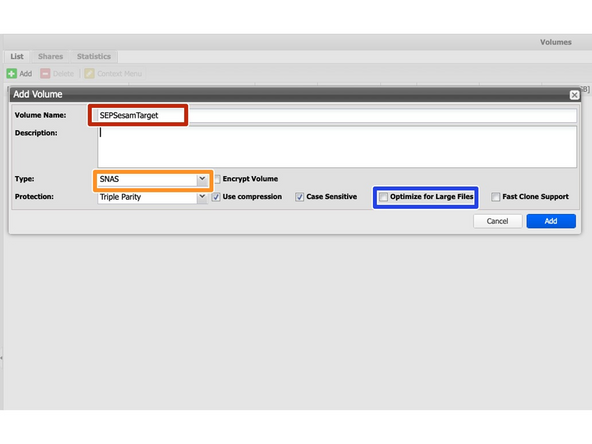 
Im System Silent Brick wechseln Sie zu Volumes und erstellen Sie &uuml;ber die Schaltfl&auml;che &bdquo;Hinzuf&uuml;gen&ldquo; ein neues Volume.
